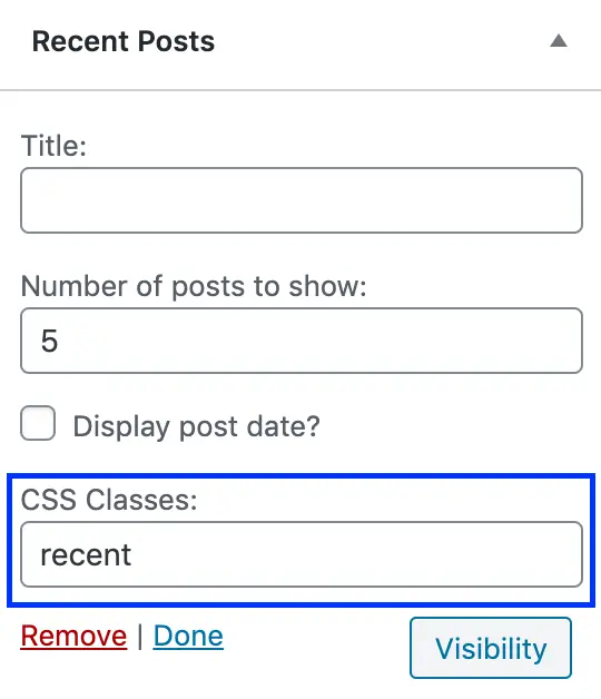 Widget CSS Classes Plugin Options