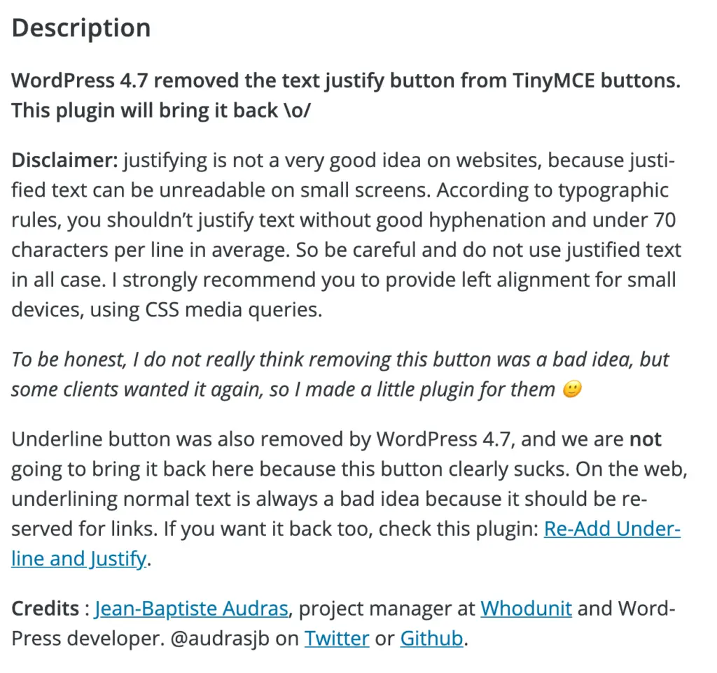Who Stole the Text Justify Button Plugin