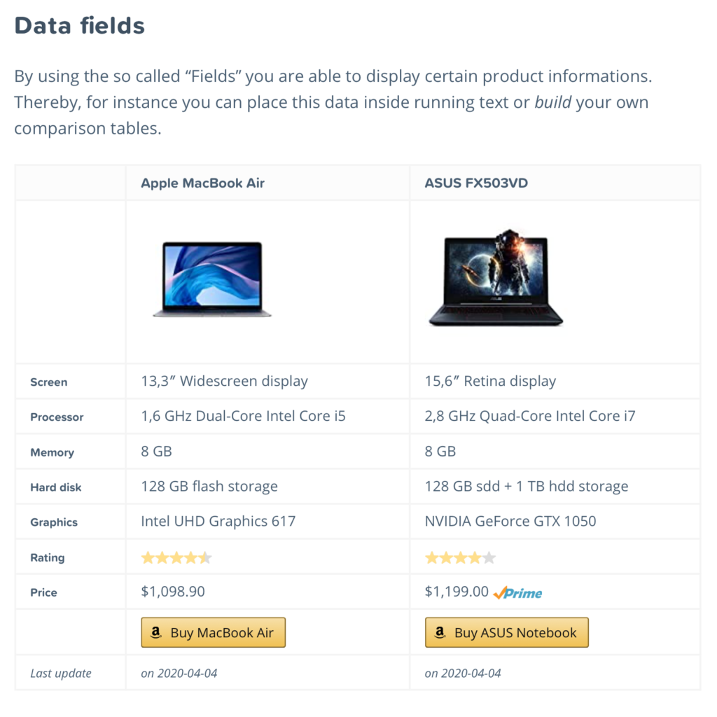 data fields